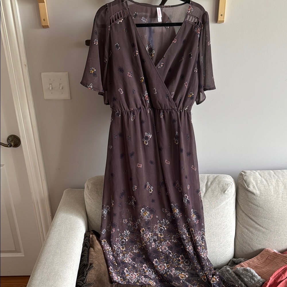 Xhilaration Purple Gray Tiered Wrap Maxi Dress